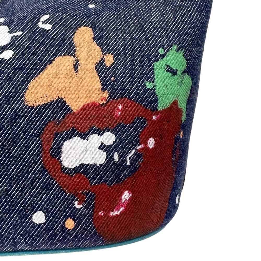 Vintage Dooney & Bourke RARE Denim Painted Graffiti Bag with Leather Top Handle - Picture 7 of 14